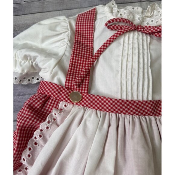 Vintage Merry Mites Girls 4T Red Gingham Dress With Embroidered Apron - Picture 8 of 13